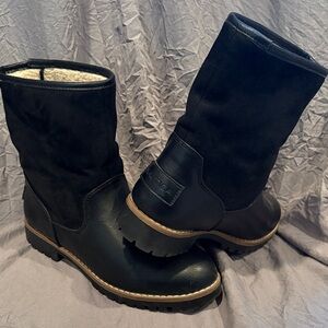 Nautica Black Faux-Leather and Suede-Look Mid-Calf Boots